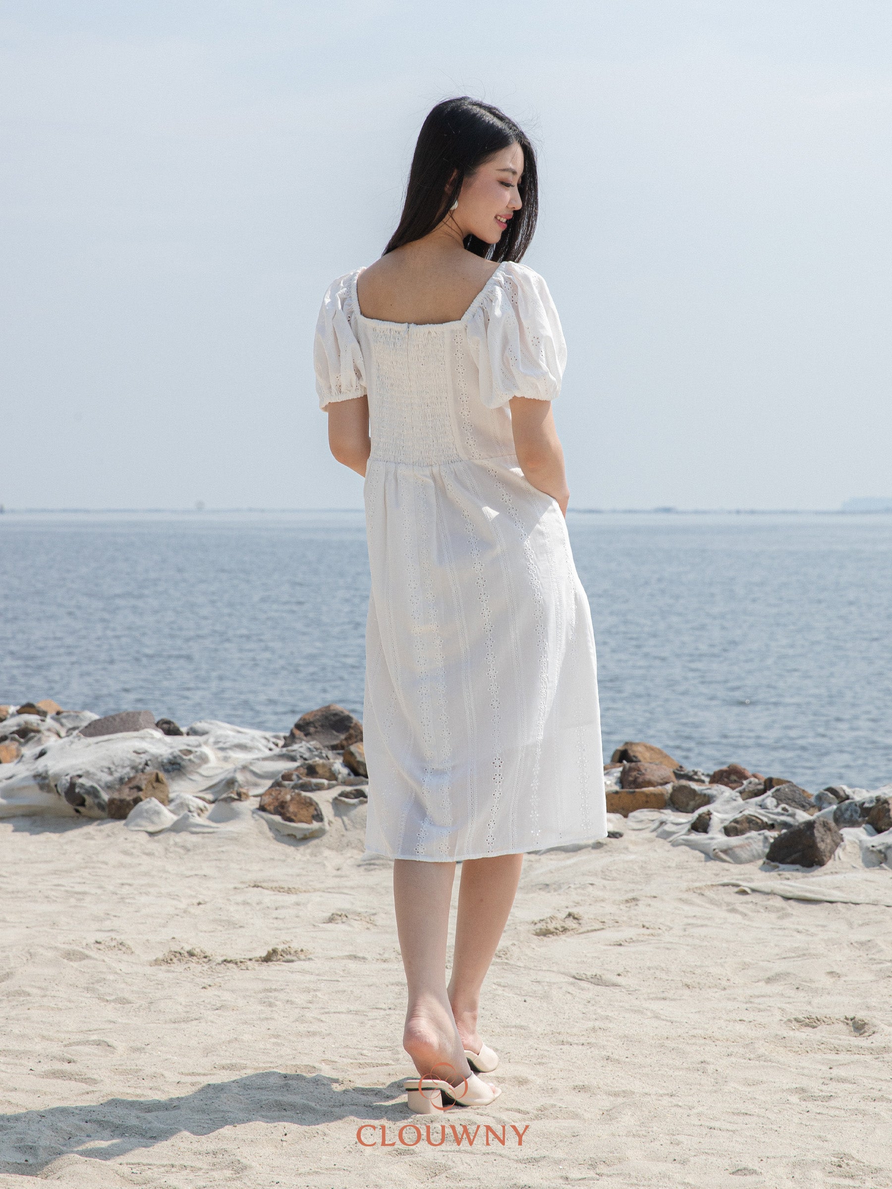 Alexia Square Button Dress - Broken White